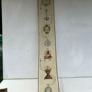 Vintage French Tapestry Needle Point Wall Bell Pull Hanging Panel 40x6 "