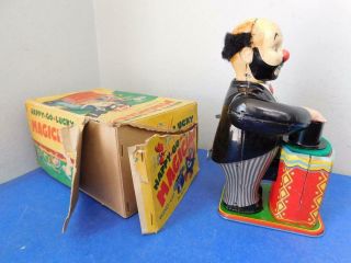 Rare Wind Up Tin Toy Happy Go Lucky Magician 1960s