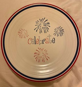 Rare Fiesta 9” Luncheon Plate Celebrate Red White Blue Jan 2005 Homer Laughlin