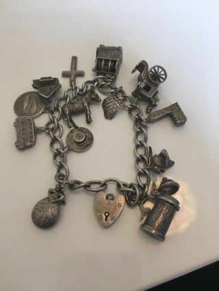 Vintage Heavy Silver Charm Bracelet 63g Rare Charms Freeukpost