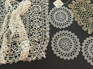 Antique Vintage Ecru & White & Off White Colored Tatted Lace Doily,  Set Of 5