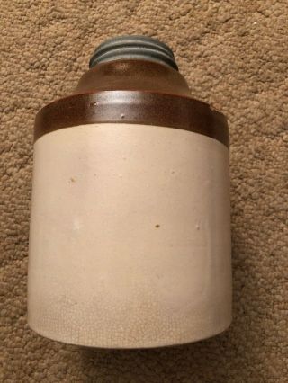 Antique Macomb Pottery Co.  Jar Pat.  Jan 24,  1899 W/lid Dark Brown/sand Color.