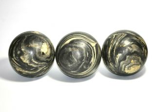3 Vintage Paramount Duckpin Bowling Balls Black Gray & White Swirl 3lb 10 - 5/8oz