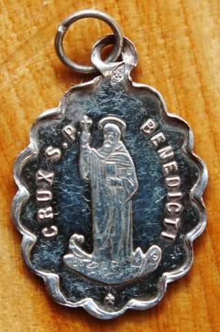 Antique Thin Sterling Religious Medal St Benedict Dispossession Exorcize Demon