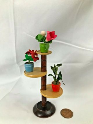 Wooden Plant Stand W Flowers Old Store Stock Mid - Century Ussr Occup Germany