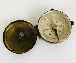Vintage Miniature Brass Pocket Compass With Lid 1.  25”