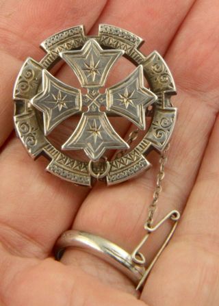 Antique Victorian Circa 1890 Sterling Silver Ornate Brooch Pin