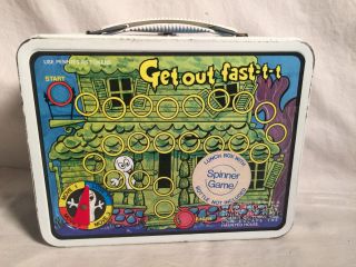 Rare Vintage 1977 Ghostland Metal Lunchbox W/ Spinner Game Ohio Art