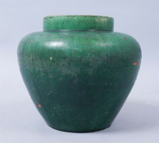 Antique 19th Century Asian Green Glazed Earthenware Pottery Vase
