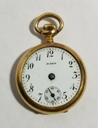 Vintage Gold Filled 7 Jewels N.  E.  W.  Co.  6 - 0s Alden Pocket Watch Only