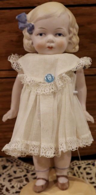 Antique German Rare Miniature 6 " All Bisque Hertwig Doll For Dollhouse