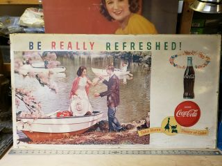 Vintage Coca Cola Cardboard Sign Antique Soda Fountain Diner