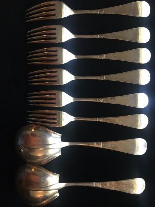 WM Rogers St James 1881 Aesthetic Victorian Silverplate 2 Serving Spoon 6 Forks 3