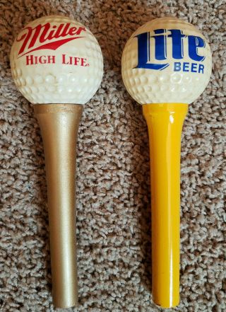 (2) Vintage Rare Miller Lite And Miller Draft Beer Golf Ball On Tee Shaped