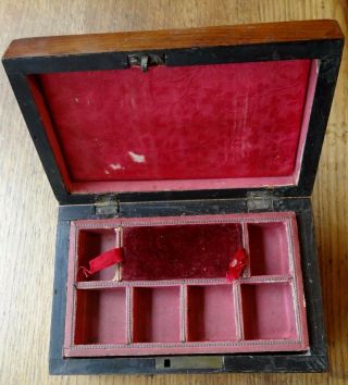 Antique Victorian Wood Mother Of Pearl Inlay Lift Out Tray Jewellery Box