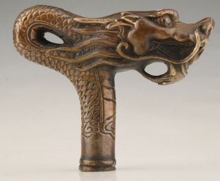 Rare China Bronze Dragon Cane Walking Stick Head Handle Accessories Collec