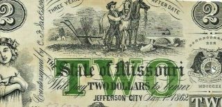 $2 " State Of Missouri " (jefferson City) 1800 