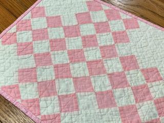 County Cottage C 30s Pink Checkerboard Quilt Table Runner 29 X 14 Vintage