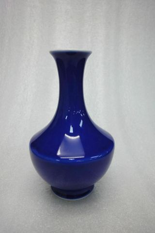 Rare Fine Chinese Monochrome Blue Glaze Porcelain Bottle Vase Marked 