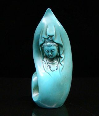 Chinese Turquoise Handmade Carved Statue Kwan - Yin Exquisite