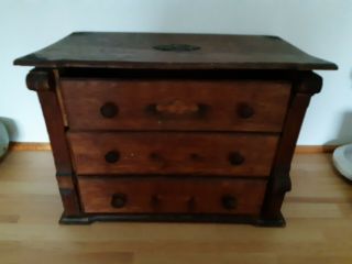 Antique Victorian Table Top Three Drawer Chest - 40x35x25cm