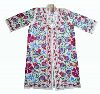 Uzbek Vintage Rare Handmade Embroidery Suzani Jacket Chapan Robe Dress