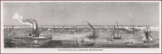 York City View Panoramic From North River,  Antique Engraving 1853
