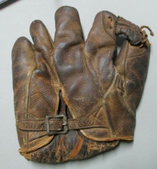 " Antique Baseball Glove Split Finger Rare Buckle Back Fielders Mit C1915 - 20 "