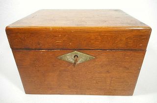 Antique Wood Large Index Card File With Lock And Key