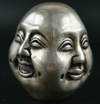 China Old Copper Plating Silver 4 Emotions Four Faces Of Buddha Head Statue B01