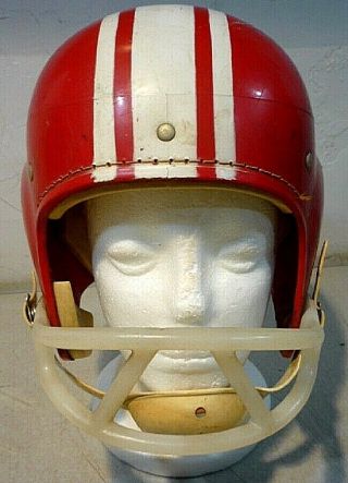 Vintage Sonnett Football Helmet W/ Chin Strap.  Large Youth Helmet Red And White