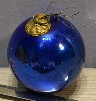 Antique Small Cobalt Blue Mercury Glass Christmas Ornament Kugel Old