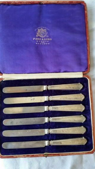 Antique Set Of 6 Butter Knives With Hallmarked Silver Handles By W.  M.  & Co.