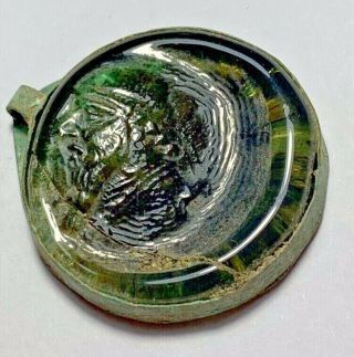 Rare Ancient Greek Glass Seal Pendant Sasanian King Of Persia 7.  3gr 31mm