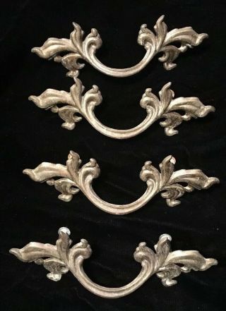 4 Antique Vintage Brass French Provincial Drawer Handle 6” Long,  3” Center