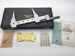 Central Tool Co.  Usa 3 " Long Jaw Crankshaft Micrometer.  001 " (range 0 - 5 ") Rare