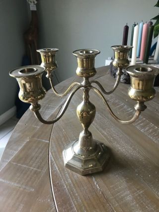 Vintage Heavy Large Silver Plated 5 Candle Candelabra