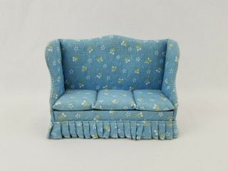 VTG 4 Ct.  Miniature Dollhouse Fabric Living Room Furniture / Sofa Chairs Ottoman 2