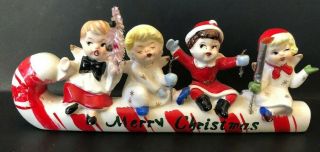 Vintage Commodore Japan Christmas Angel Kids On Candy Cane Sleigh 1950s Rare