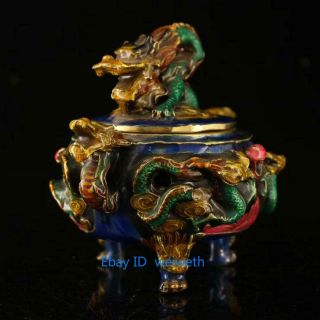 Vintage Style Chinese Cloisonne Dragon Incense Burner Statue