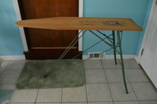 Vtg Primitive Folding Wood & Metal Ironing Board 54 " Surface,  60.  5 " Closed Long