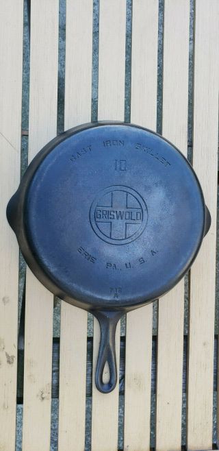 Vtg Griswold 10 Cast Iron Skillet 716 A Large Block Logo Erie Pa Antique Rare