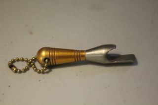 Rare Vintage Antique Gold & Red Bowling Pin Figural Bottle Opener Keychain