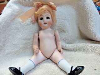 Antique German? All Bisque Doll Moveable Arms & Legs Open Mouth Painted Shoe 441