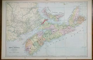 Vintage 1902 Nova Scotia & Prince Edward Island Canada Atlas Map Old Antique