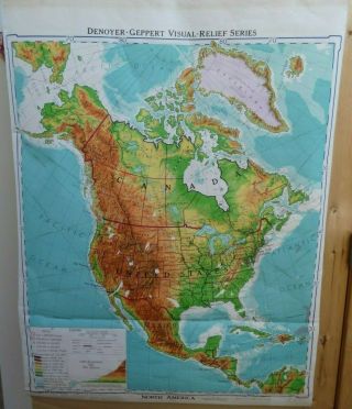 Rare Vintage Map North America 1961 School Wall Map Retractable Mcm