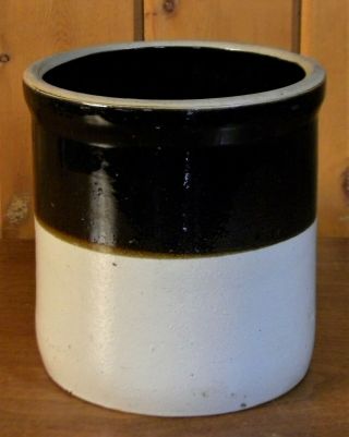 Vintage 1 - Gallon Stoneware Two - Tone Brown/white Glaze Crock Pot Primitive