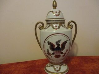 Vintage Andrea By Sadek Vase Urn Eagle Patriotic Flag,  Arrows,  Olive Branch Rare
