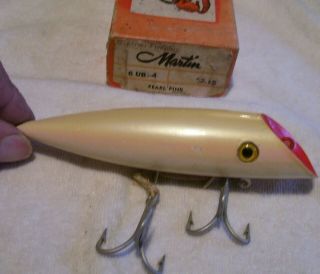 Vintage Martin Wood Salmon Plug Lure 10/7/19pot Box 6 Ub - 4 Pearl Pink 6 - 1/4 "