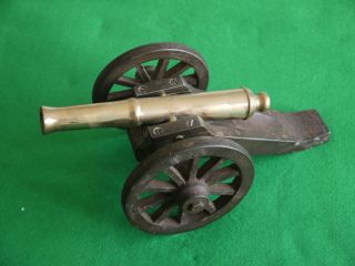 Heavy Antique Cast Iron & Brass Cannon Military Army Gun Display Ornament